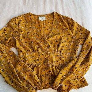 Lost + Wander long sleeve v neck gold yellow peplum